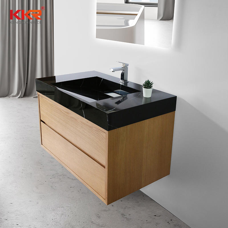 Black Marble Pattern Solid Surface Bathroom Wash Basin for 5 Stars Hotel Cabinet Basin 02
