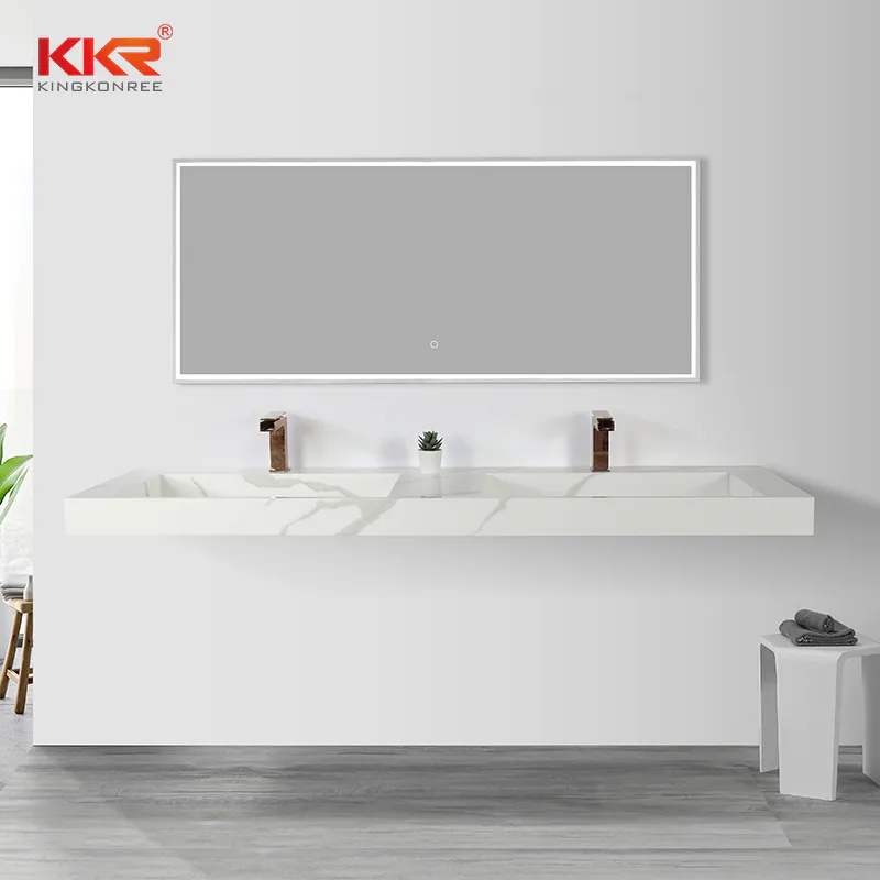 Modern Double Sink Bathroom Solid Surface Sink Artificial Stone Wall Hung Cabinet Basin KKR-M069