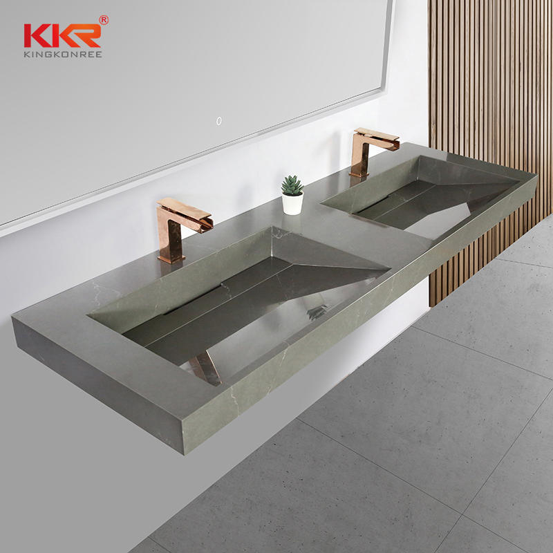 New Arrival Color Marble Pattern Wash Basin Acrylic Solid Surface Wall Hung Bathroom Basins KKR-M072