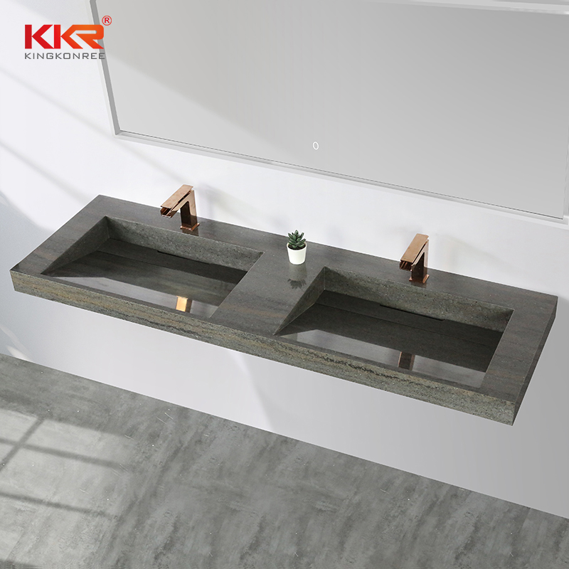 Artificial Stone Marble-looking Solid Surface Bathroom Wall Mounted Double Basin