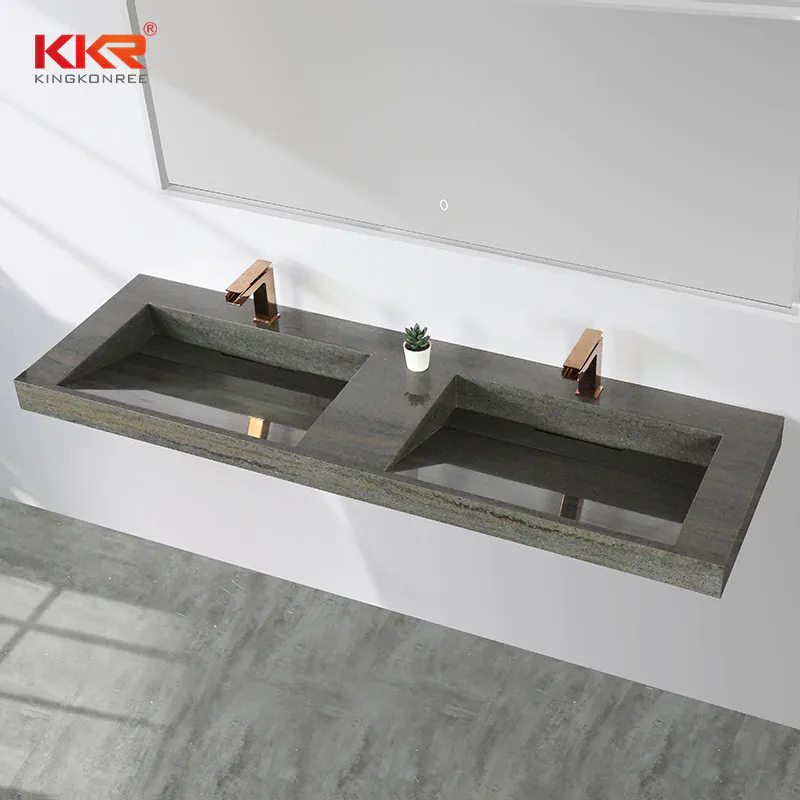 Artificial Stone Marble-looking Solid Surface Bathroom Wall Mounted Double Basin KKR-M8873