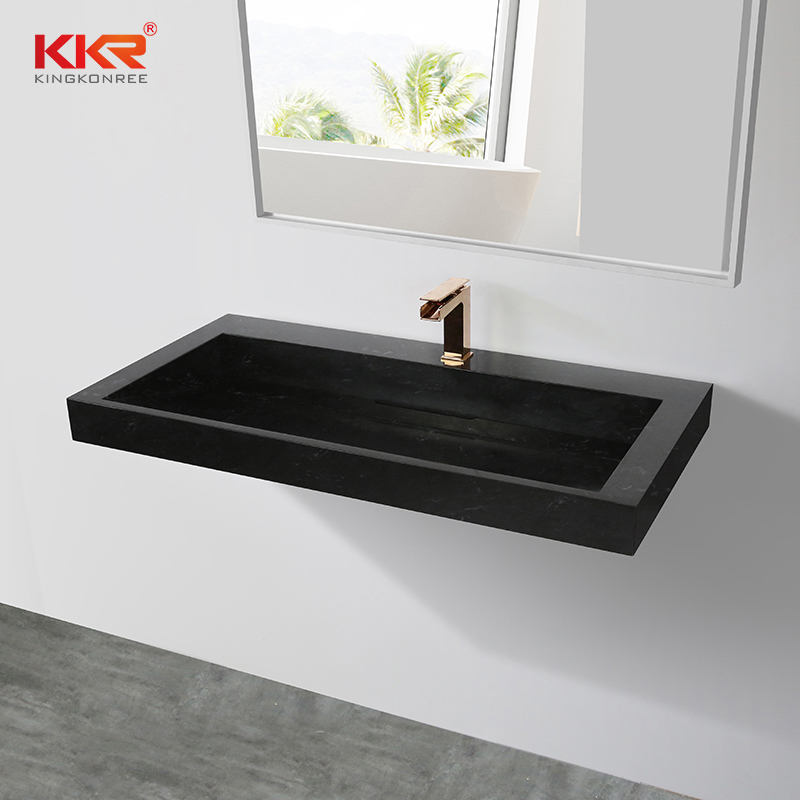 Black and white texture marble acrylic resin solid surface stone bathroom wall mounted basin sinks for 5 star hotel KKR-M7808