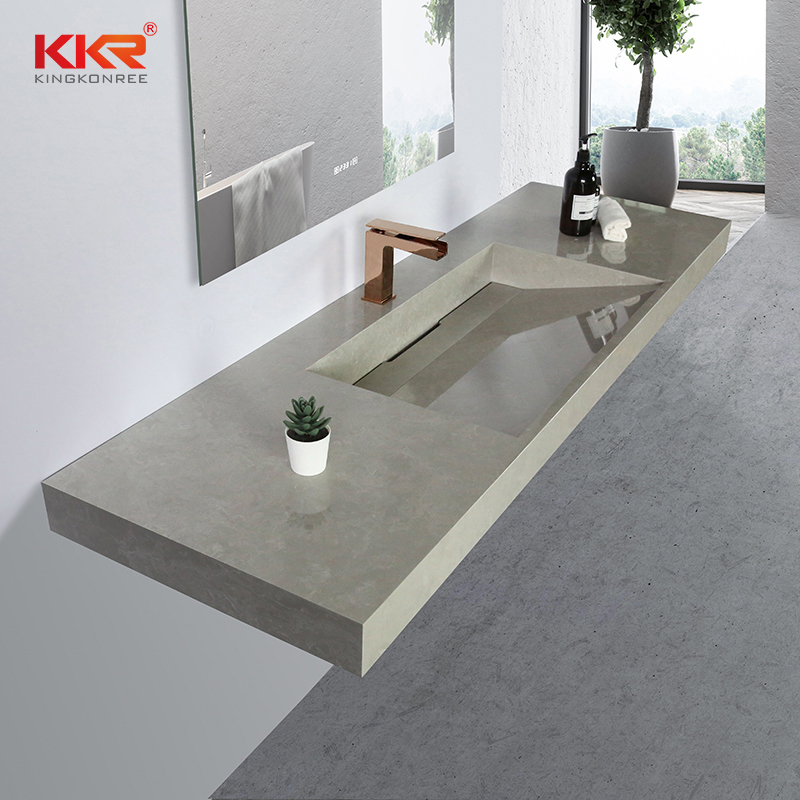 Dark Concrete Color Stone Sink Solid Surface Stone Basin Bathroom Wall-hung Sink KKR-M8861