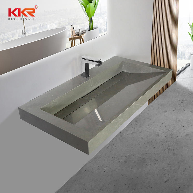 Fabricated Solid Surface Bathroom Vanity Sinks With Single or Double Sink Bowls KKR-M5807