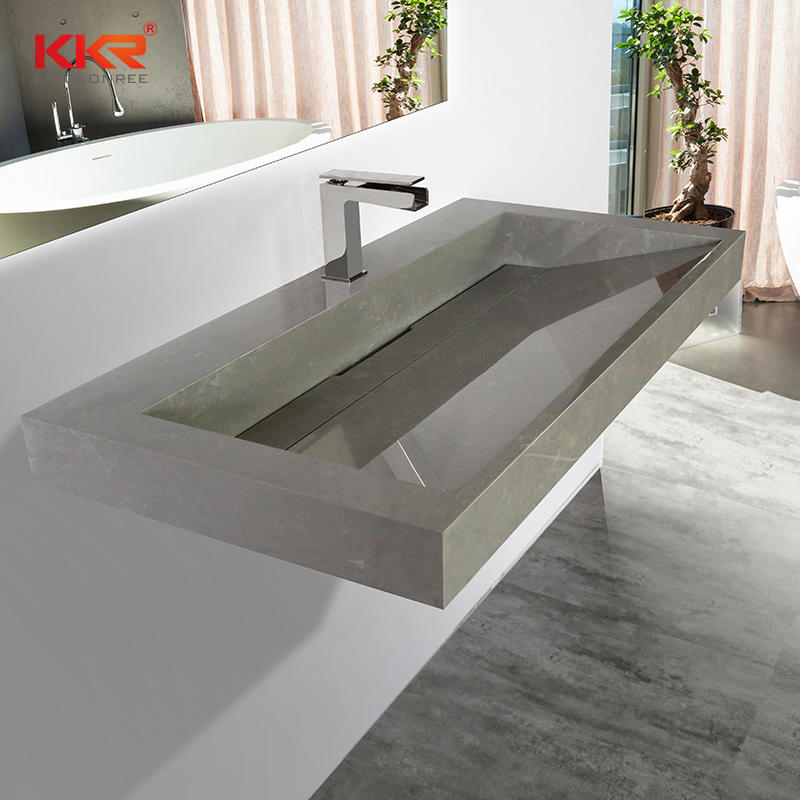 Fabricated Solid Surface Bathroom Vanity Sinks With Single or Double Sink Bowls KKR-M5807