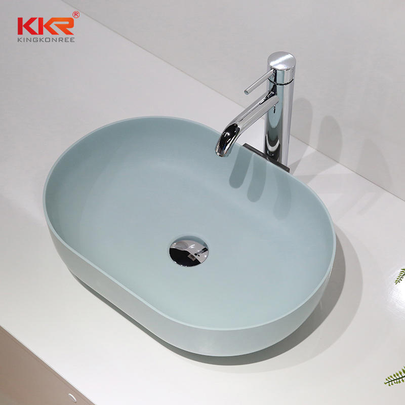 Luxury Sky Blue Solid Surface Stone Oval Bathroom Sink EU Hot Selling Wash Basin KKR-1151
