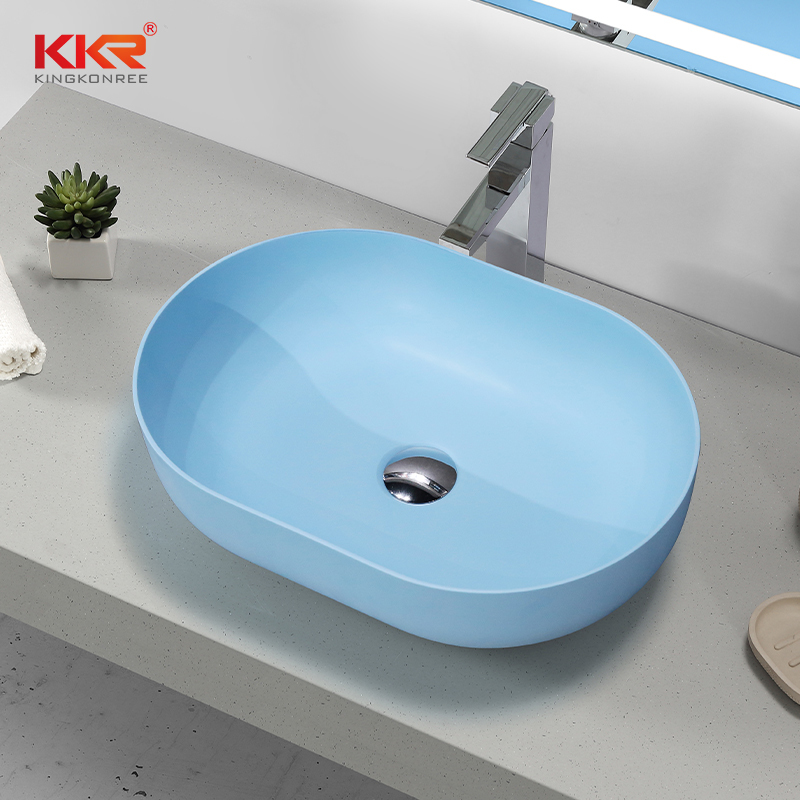 Luxury Sky Blue Solid Surface Stone Oval Bathroom Sink EU Hot Selling Wash Basin KKR-1151