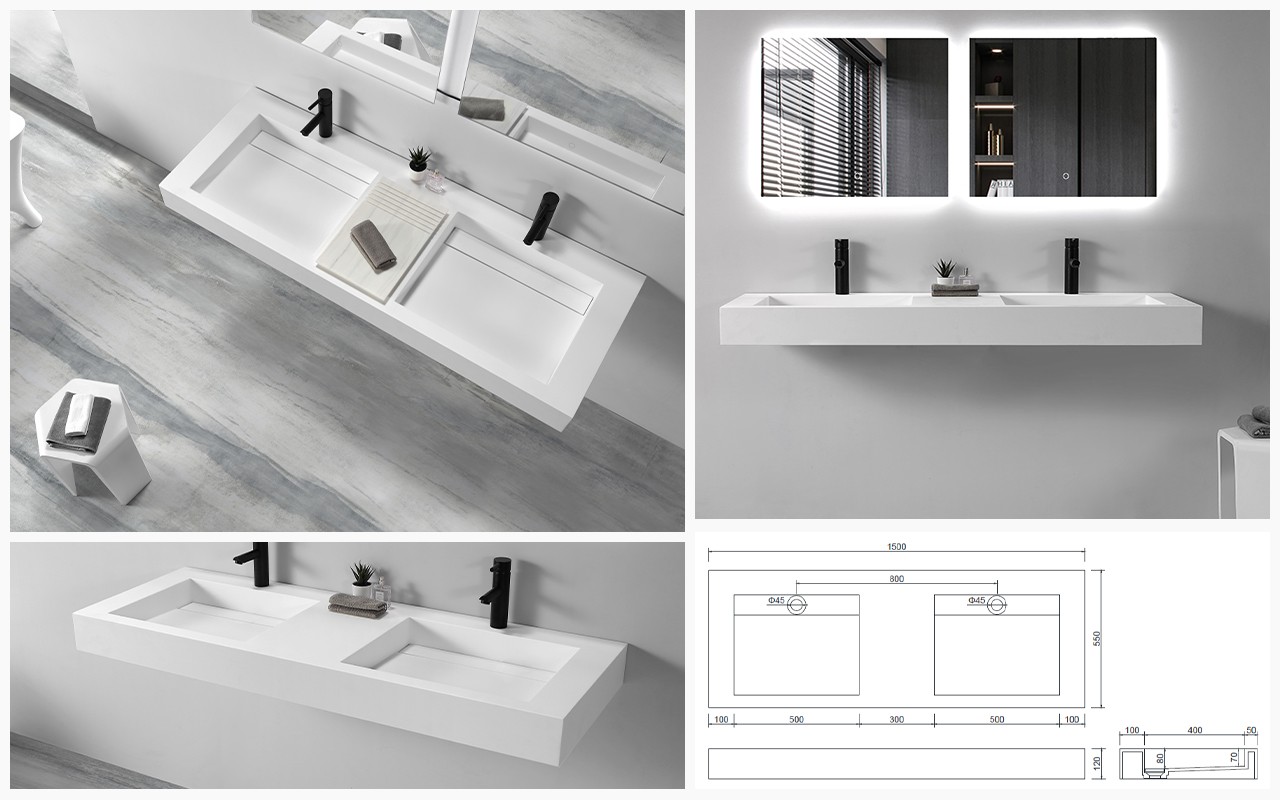 KingKonree solid surface wall hung basin manufacturer for bathroom-4