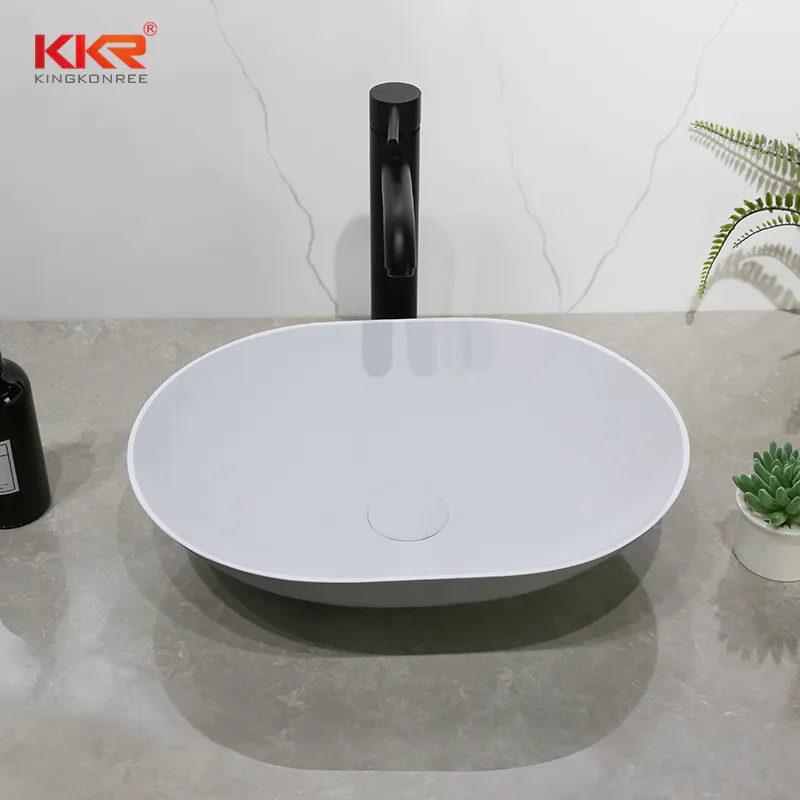 White Oval Above Counter Artifical Stone Wash Sink For Bathroom KKR-1002