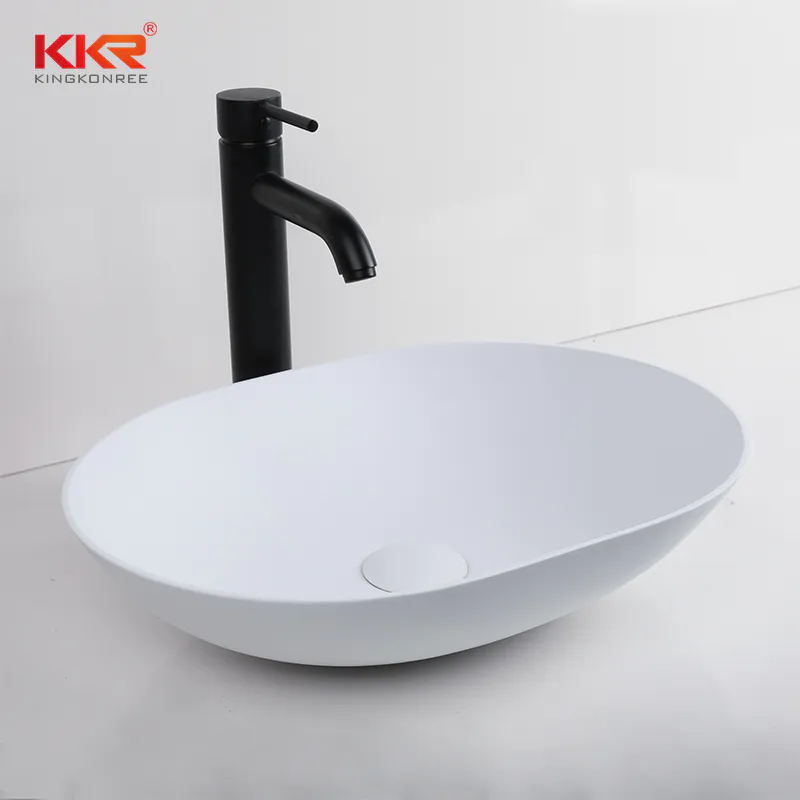 White Oval Above Counter Artifical Stone Wash Sink For Bathroom KKR-1002