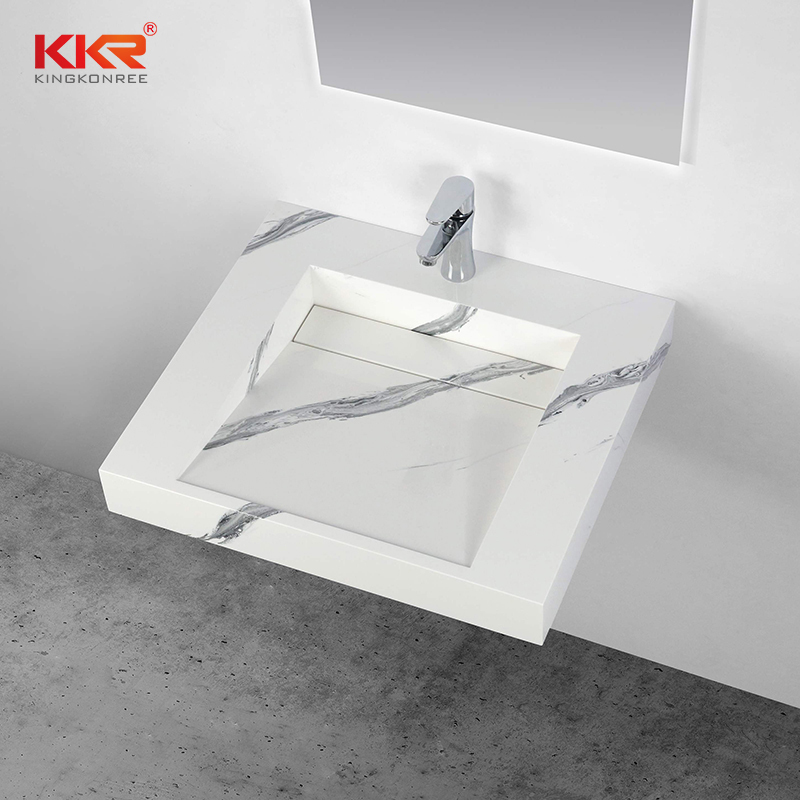 Solid Surface Rectangular Wall Hung Basin Wall Mounted Bathroom Sink KKR-USVS-24-M8819