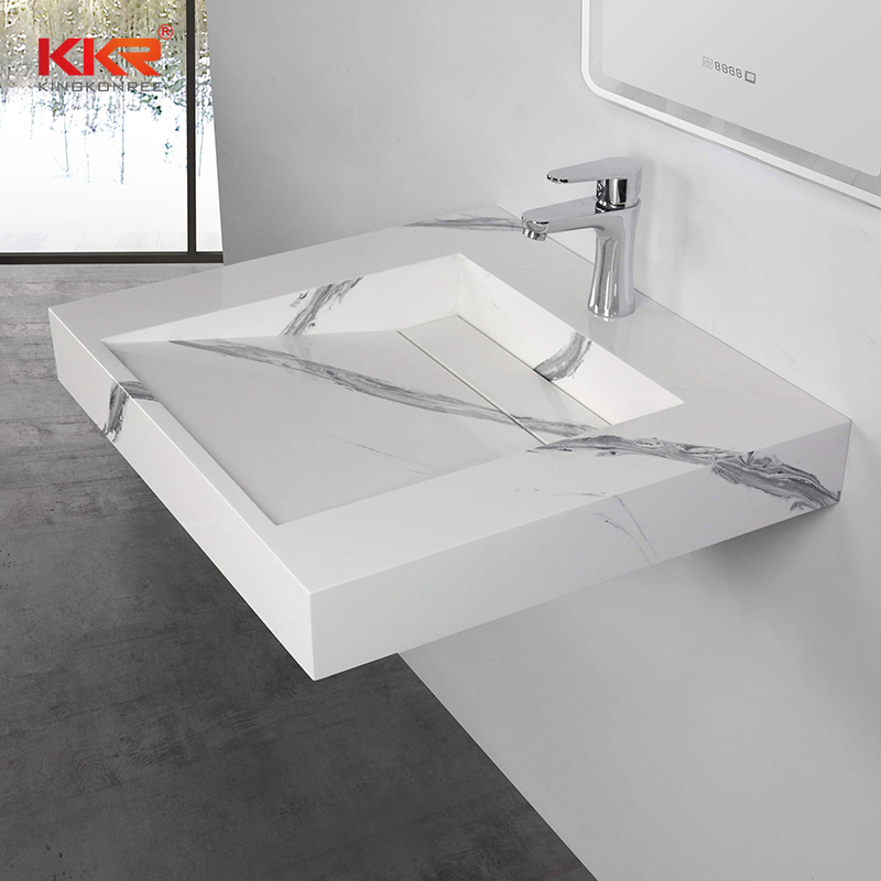 Solid Surface Rectangular Wall Hung Basin Wall Mounted Bathroom Sink KKR-USVS-24-M8819