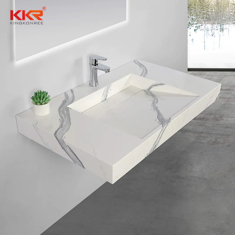 Artificial Stone Wash Basin Matte White Stone Rectangular Sink One Piece Stone Basin Bathroom KKR-M8819