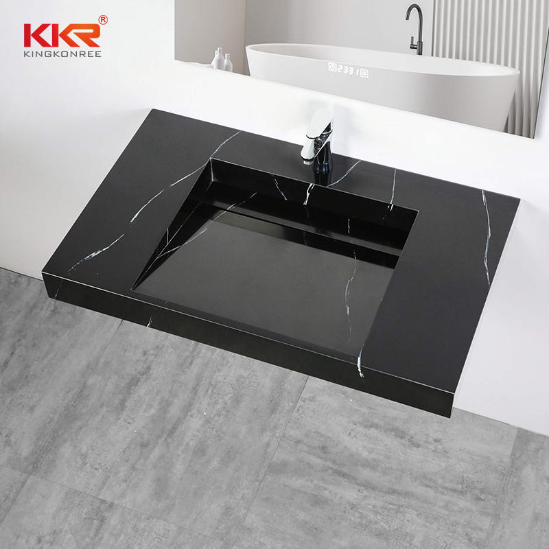 Simple Fashionable Black Solid Surface Acrylic Sink Basin Countertop Bathroom Art Basin KKR-USVS-36 - 8858