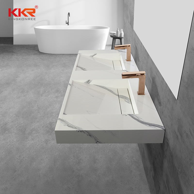Solid Surface Bathroom Sinks Rectangular Wall Mounted Washing Hand Basin KKR-USVS-60D - 8819