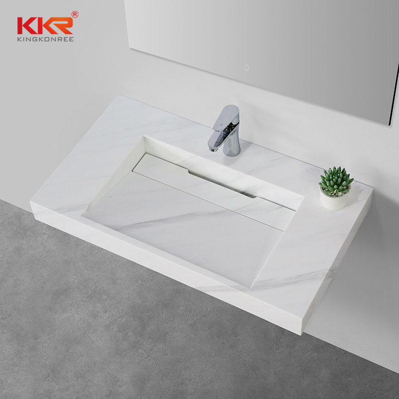 KKR Hotel Bathroom Sink Acrylic Solid Surface Wall Hung Wash Basin M8868-400
