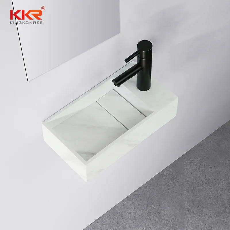 Acrylic Solid Surface resin stone Wall Hung Mounted Hand Wash Sink Wall Basin For Project KKR-1106