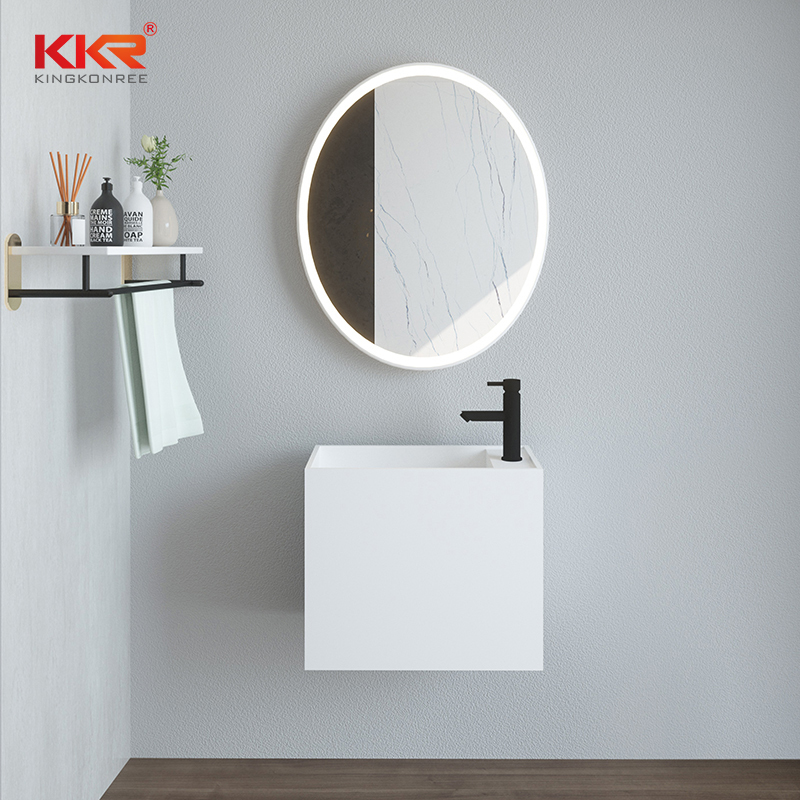 White Modern Wall Mounted Trough Sink Solid Surface Basin Small Bathroom Basin Sink KKR-1118