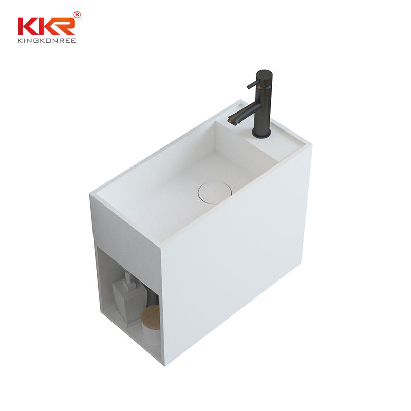 White Modern Wall Mounted Trough Sink Solid Surface Basin Small Bathroom Basin Sink KKR-1118