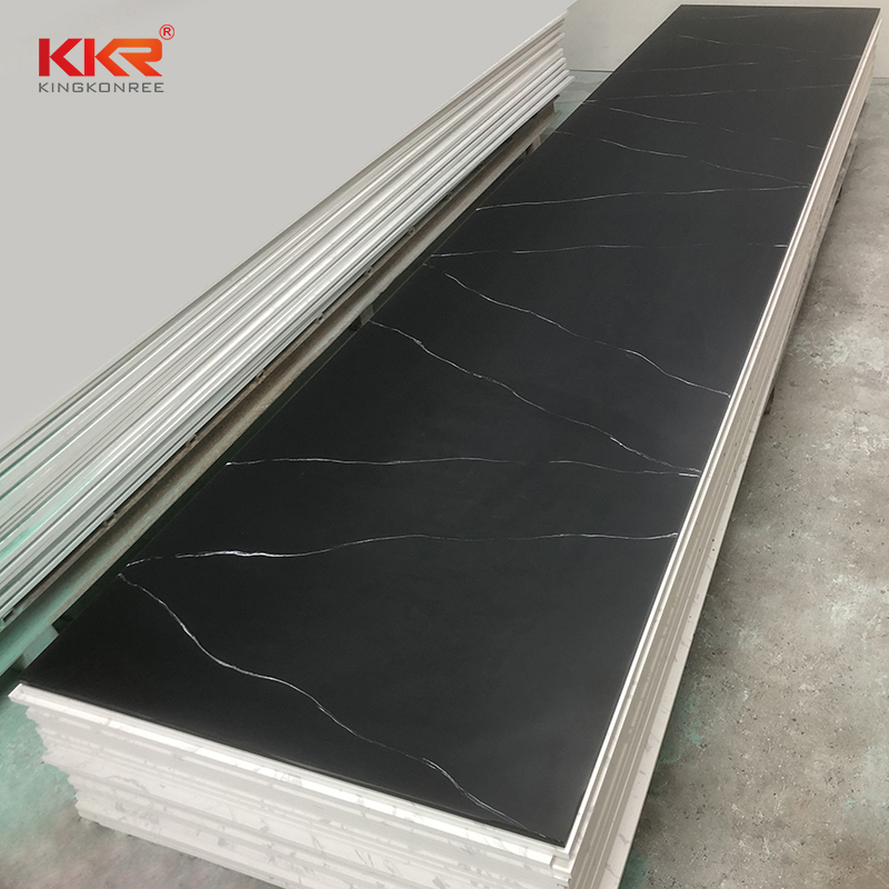 KKR Black Marble Pattern Acrylic Solid Surface Sheet Resin Stone Slab Sheet For Countertop KKR-M8858-B