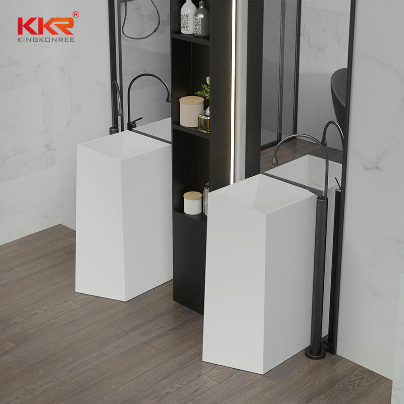Diamond design white marble acrylic solid surface bathroom wasn basin KKR-1387