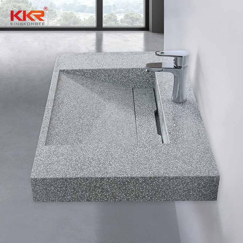 Solid Surface Stone Wall-hung Basin Ramp Sink with Drainage Cover Plate