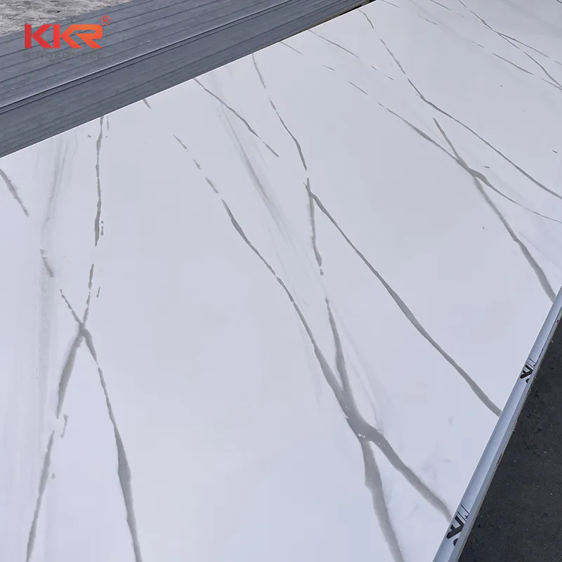 Premium Calacatta Vein Pattern Artificial Marble Solid Surface Slabs KKR-M8889
