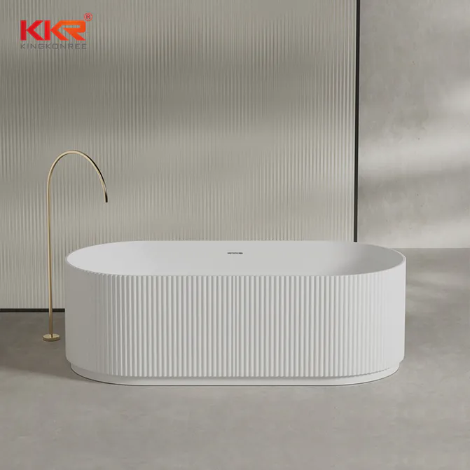 Modern White Striated Freestanding Acrylic Bathtub KKR-B114