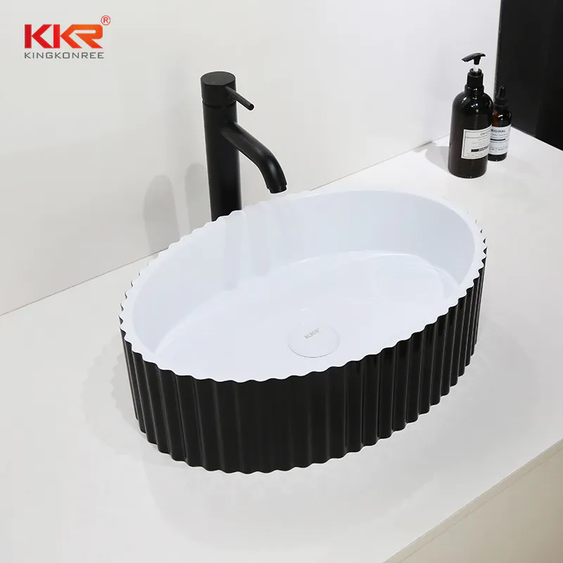 Modern Bathroom Oval Above-counter Basin with Wave Designed Outside KKR-1169