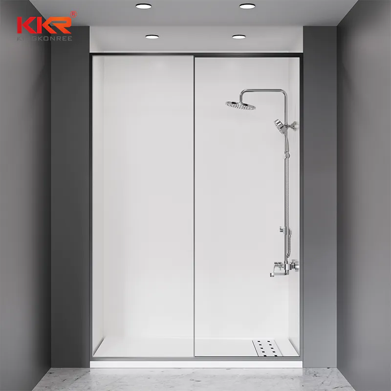 Kingkonree Smooth Vertical Culture Marble White Shower Wall Panel Shower Surround Tubs KKR-CMW07