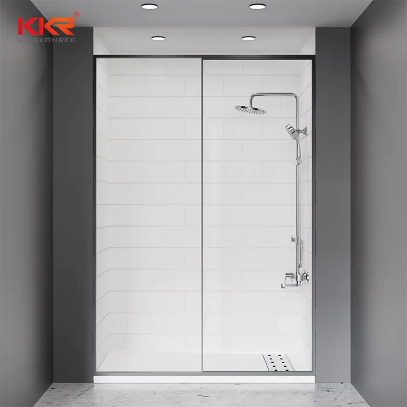 Modern Hotel Stacked Version Pattern Rectangle Cultured Marble Shower Surround Wall Panels