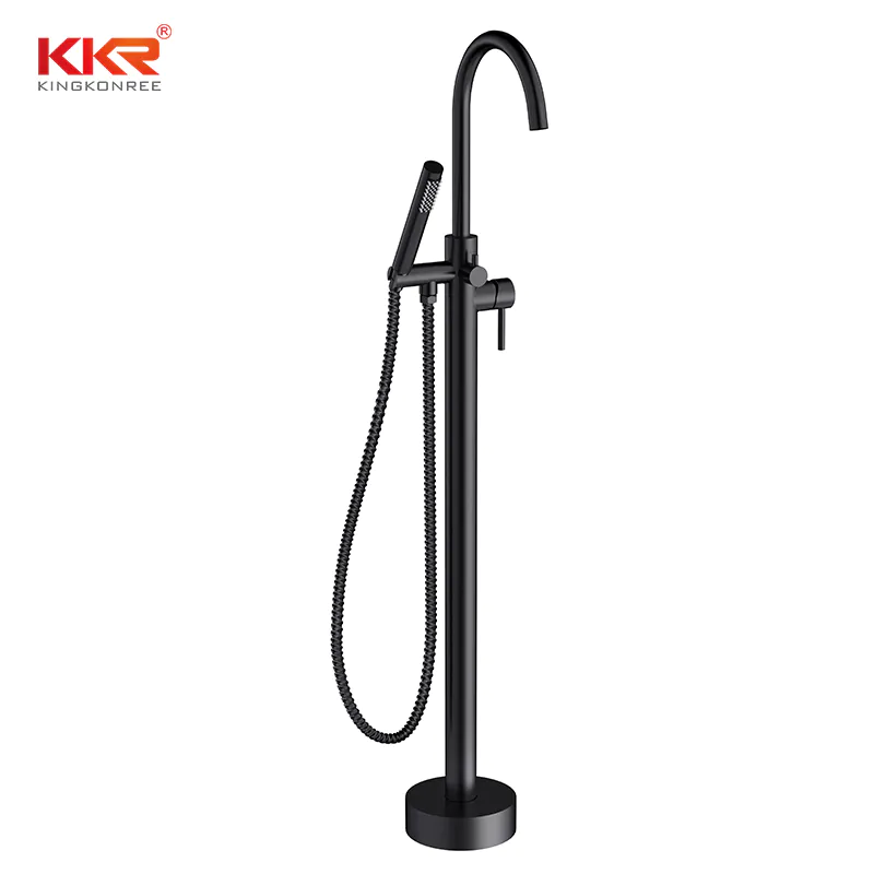 Sleek Matte Black Freestanding Bathtub Faucets with Movable Arm KKR-FB1002