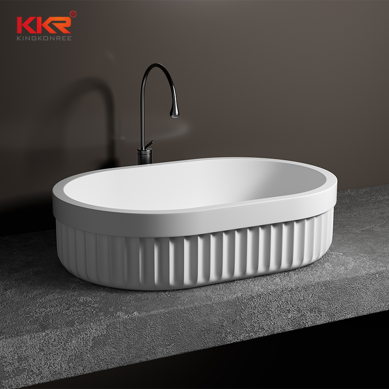 Luxury Design Striped Shape Bathroom Art Basin Solid Surface White Sink KKR-2113