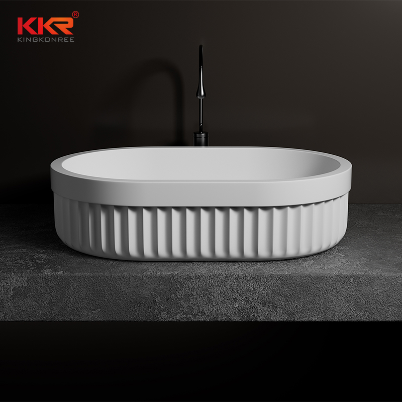 Luxury Design Striped Shape Bathroom Art Basin Solid Surface White Sink KKR-2113
