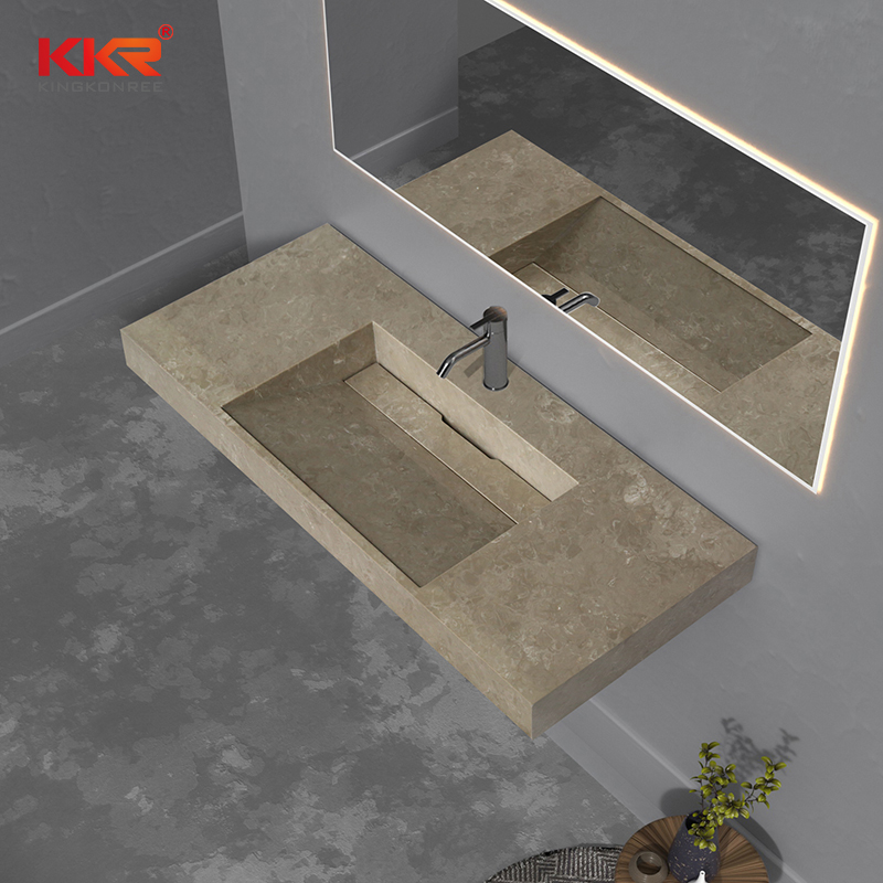Marble Pattern Mural Solid Surface Bathroom Sink Single Basin Large Wall Hung Wash Basins KKR-8863