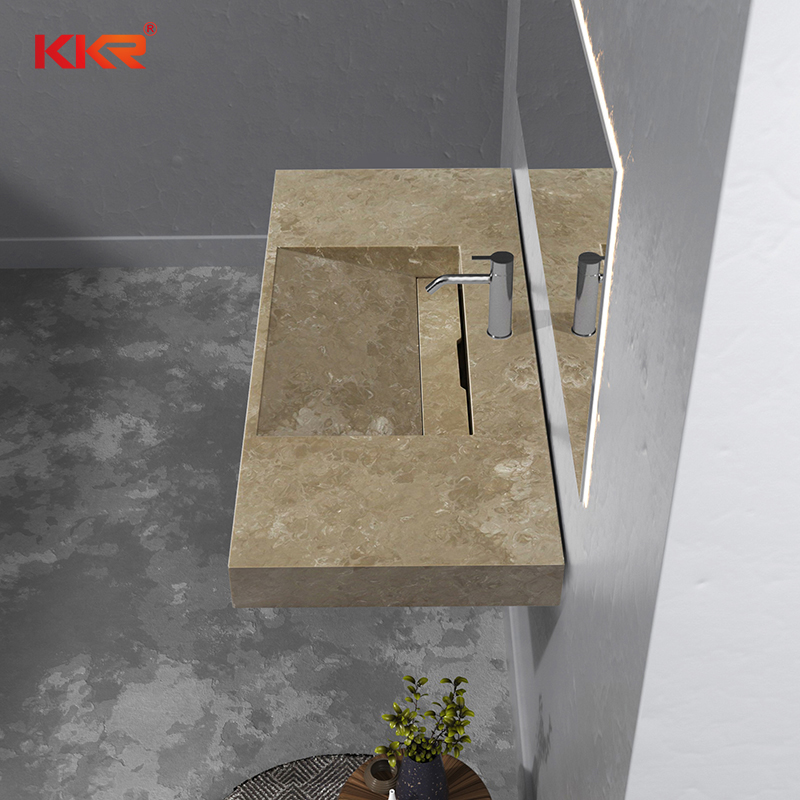 Marble Pattern Mural Solid Surface Bathroom Sink Single Basin Large Wall Hung Wash Basins KKR-8863