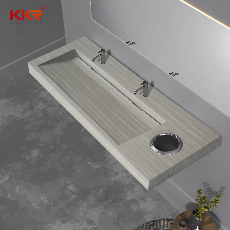 Mural Solid Surface Sink Single Basin Large Vanity Wall Hung Marble Wash Basins KKR-M6813
