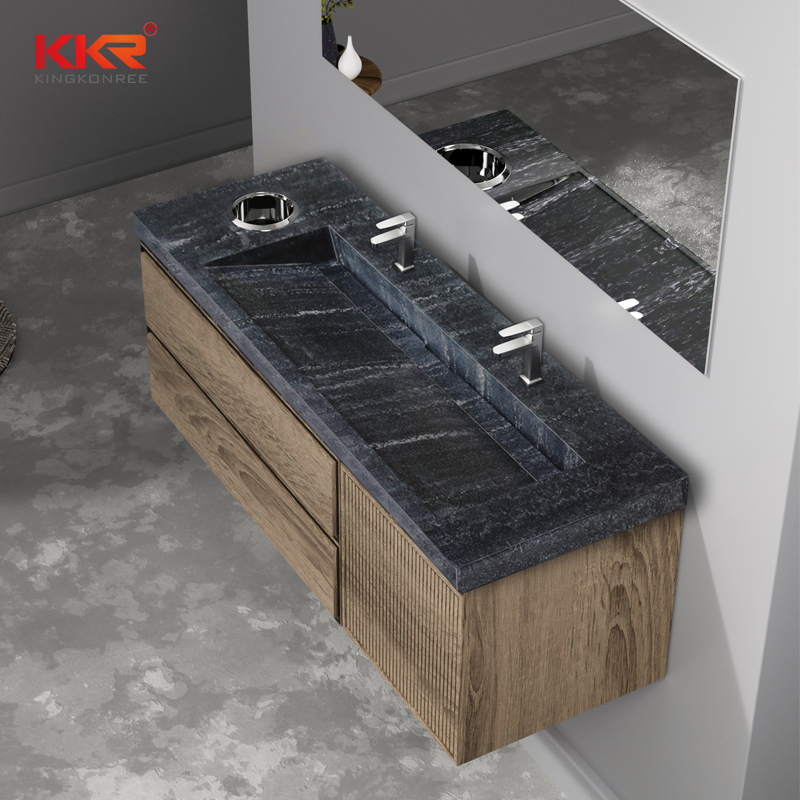 Customized Design Black Marble Vanity Sink Solid Surface Bathroom Wash Basin KKR-M8856