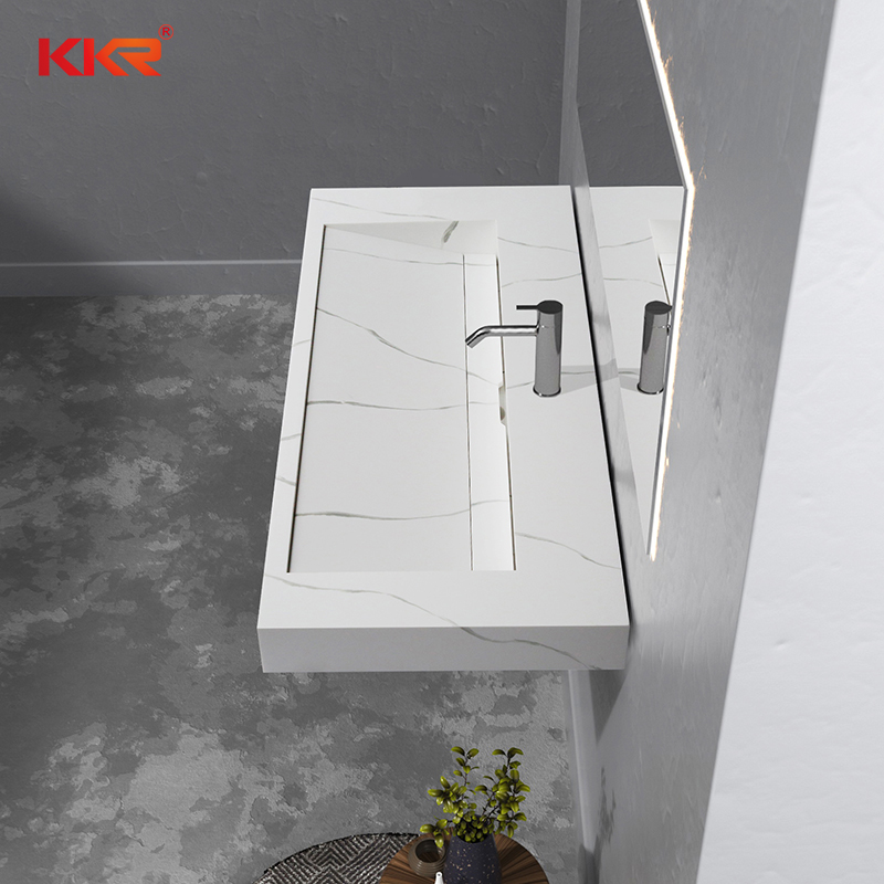 White Marble Carrara Solid Surface Bathroom Slope Sink Wash Basin KKR-M8858