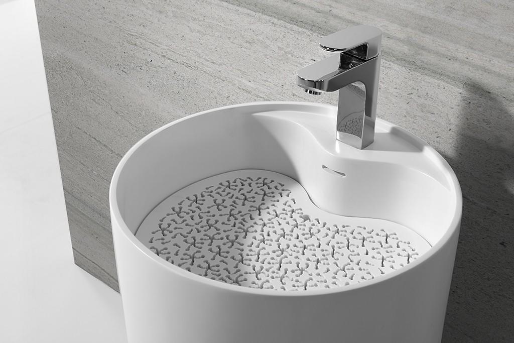 KKR Freestanding Modern Design Solid Surface Stone Bathroom Pedestal Wash Basin With Stand KKR-1380-3