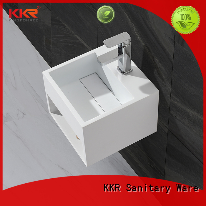 Small Size Artificial Stone Acrylic Solid Surface Square Wall Hang Wash Basin KKR-1360