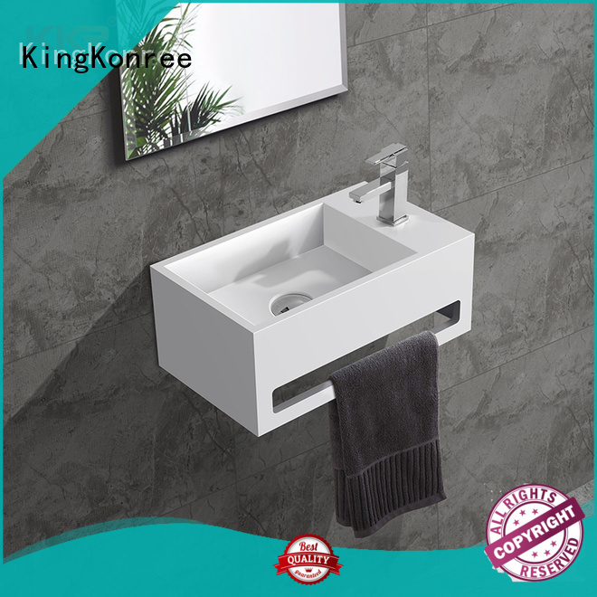 Hot sales small size acrylic solid surface resin stone wall mounted wash basin with towel hanger KKR-1105-A