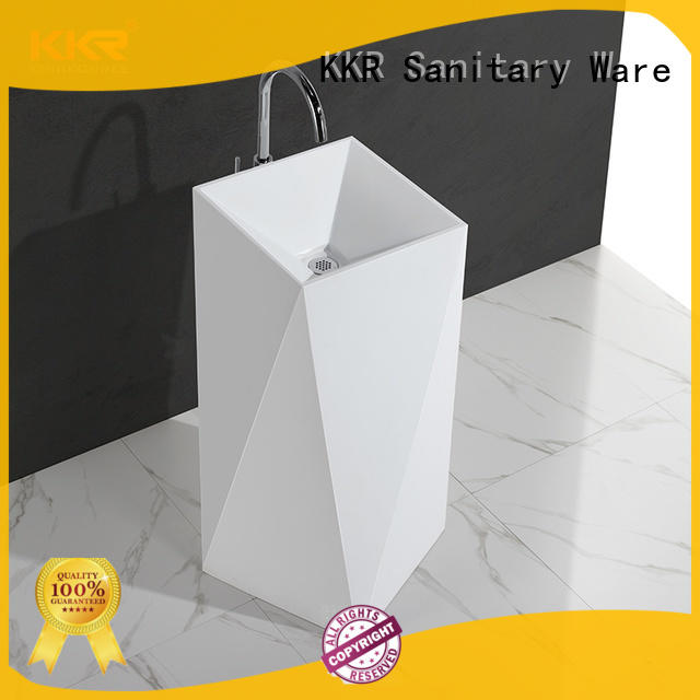 Diamond design white marble acrylic solid surface bathroom wasn basin KKR-1387